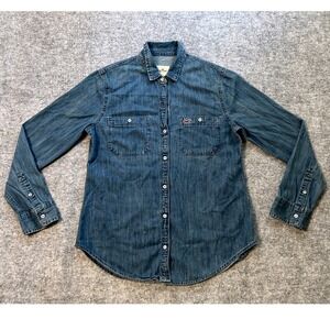 Hollister Chambray Shirt Womens M Blue‎ Y2K Button Down Long Sleeve Pocket